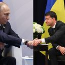 Putin and Zelenskyy shake hands by...?